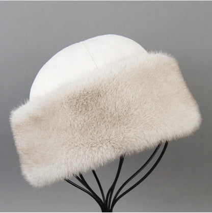 Hot Sale Faux Mink Fur Hat Winter Genuine Baseball Cap Russia Fashion Elegant Lady Warm Faux Fur Ball Straw Hat