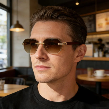 2026 Wooden Rimless Sunglasses Women Trendy Vacation Sunscreen Square Sunglass Men Luxury Vintage Retro Fashion Glasses Occhiali