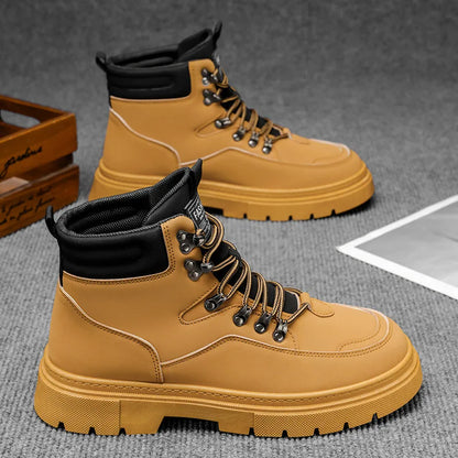 New Men's Leather Boots Brand Retro Comfortable Boots for Men 2026 Fashion High Top Non Slip Casual Shoes Business Work Shoes