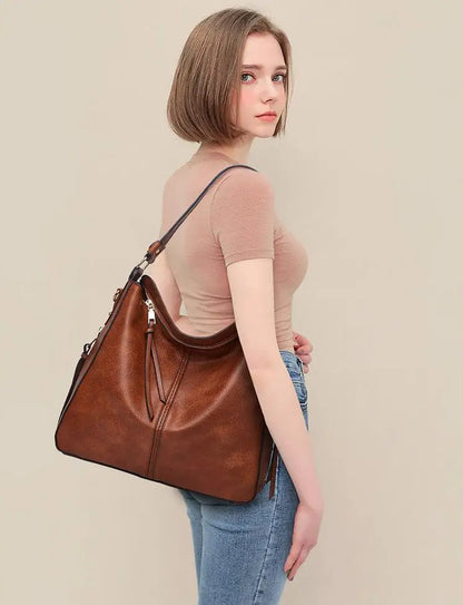 Hobo Bag Leather Women Handbags Female Leisure Shoulder Bags Fashion Purses Vintage Bolsas Large Capacity Tote Bag