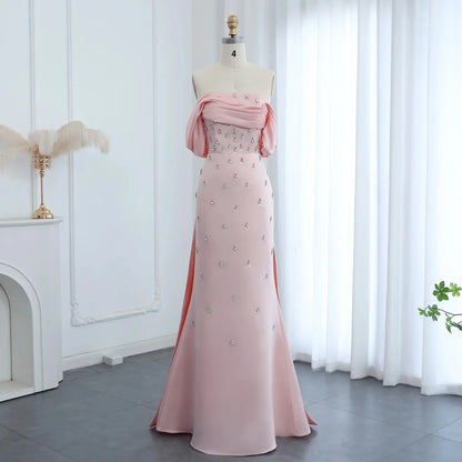 Customized Off Shoulder Evening Dresses for Women Wedding Saudi Arabia Dubai Long Formal Prom Gowns Party Baby Pink Bule Dress