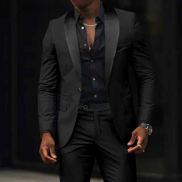 Casual 2 Piece Men Wedding Suits Solid Slim Fit Shawl Lapel Blazer Pant Designs Party Prom Suits Best Man Business Wear Suit