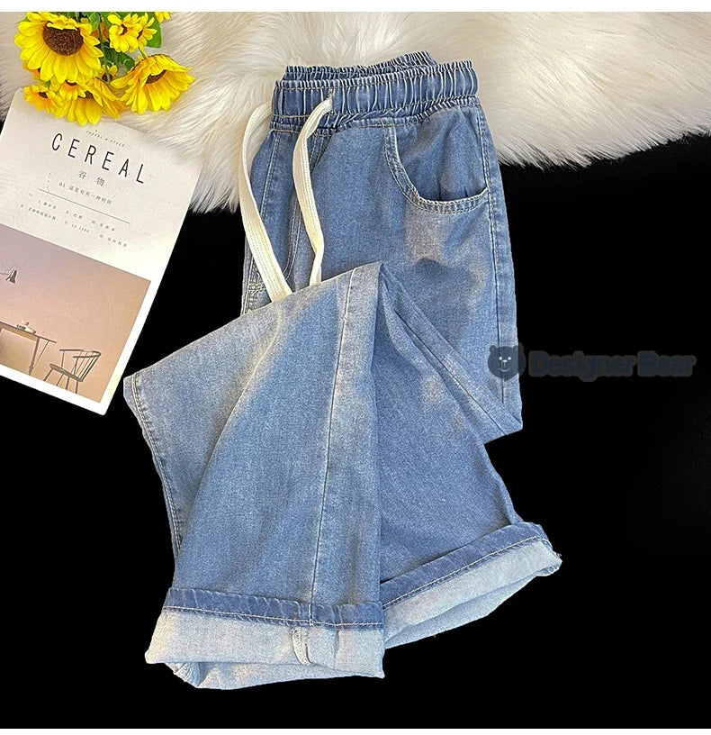 2026 New Spring Summer Men's Baggy Jeans Lyocell Fabric Wide Leg Pants Drawstring Trousers Male City Boy Plus Size S-4 5XL Y2K