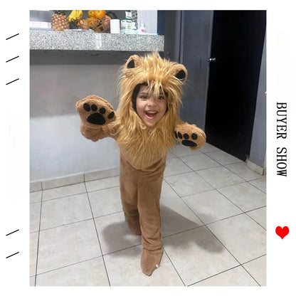 2-12Y Lion King Costume for Boys Deluxe Full Set Halloween Purim Animal Themed Party Fancy Dress Fleece