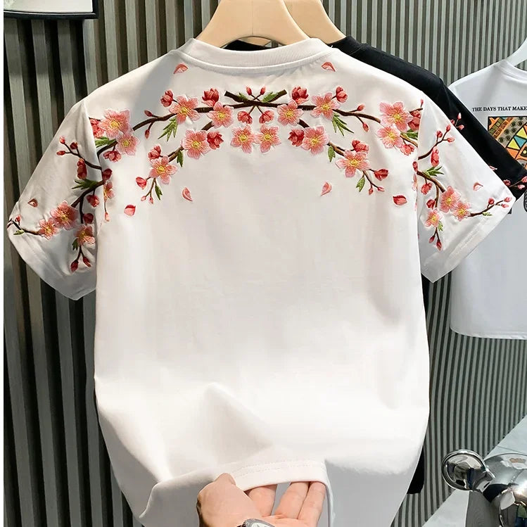 2025 Summer Fashion Men T-shirt Short-sleeved Embroidered Shirt