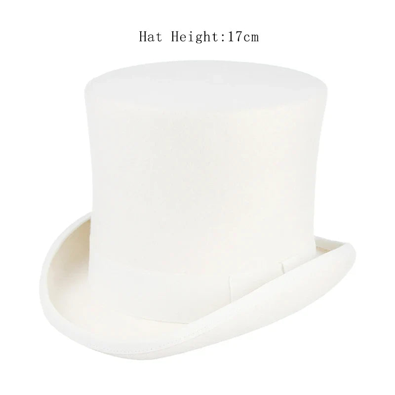 Men Women 100% Wool Felt Top Hat Gentleman Cylinder Hat Satin Lined Party Formal Fedora Costume Magician Cap