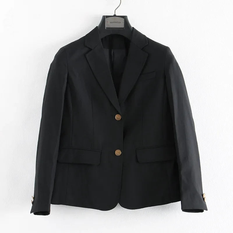 Preppy Style Slim Fit Solid Blazer Woman Double Button Turn-Down Collar Blazers Women Spring Autumn Basic Student JK Suit Coat