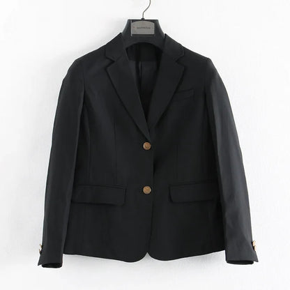 Preppy Style Slim Fit Solid Blazer Woman Double Button Turn-Down Collar Blazers Women Spring Autumn Basic Student JK Suit Coat