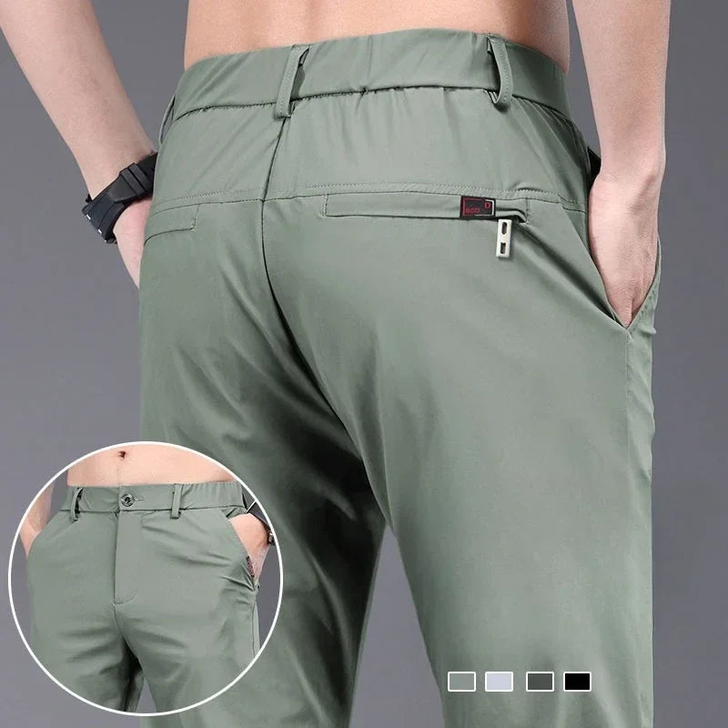 Korean Y2K Summer New Men's Ice Silk Pants All Match Elastic Sweatpants Office Business Casual Fashion Straight Suit Trousers