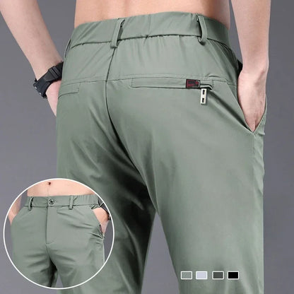 Korean Y2K Summer New Men's Ice Silk Pants All Match Elastic Sweatpants Office Business Casual Fashion Straight Suit Trousers