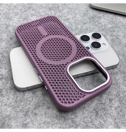 Heat Dissipation Mesh For Magsafe Magnetic Wireless Charge Case For iPhone 16 15 14 Plus 13 12 17 Pro Max Breathable Armor Cover