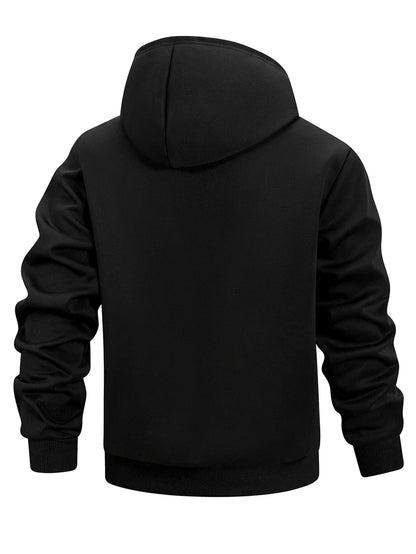 Men's Winter Warm Sherpa Plush Lined Jacket Casual Zip Up Hooded Coat with Zipper Pockets Male Fleece Outerwear Outfits Tops
