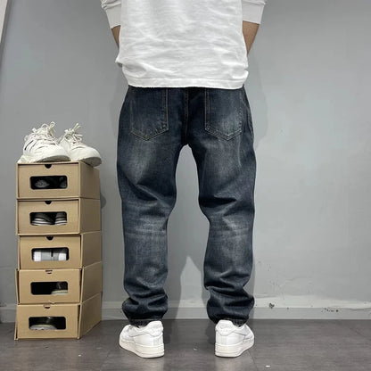 Patchwork Straight Leg Jeans Plus Size Multi Pocket Japanese Streetwear High Quality Trendy Skater Fit Denim Trousers 2025 New