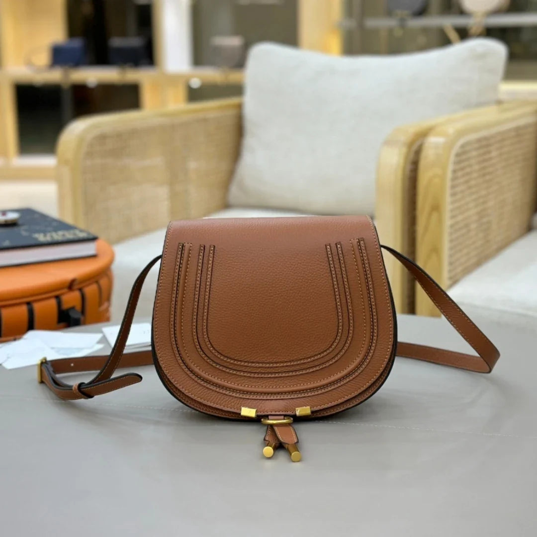 Classic Genuine Leather Saddle Crossbody Bag Vintage Fringe Shoulder Purse For Women Classic U-Shape Stitched Handbag