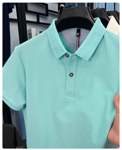 100% pure cotton high-end short sleeve polo shirt men's summer fashion new breathable Korean business casual golf brand T-shirt