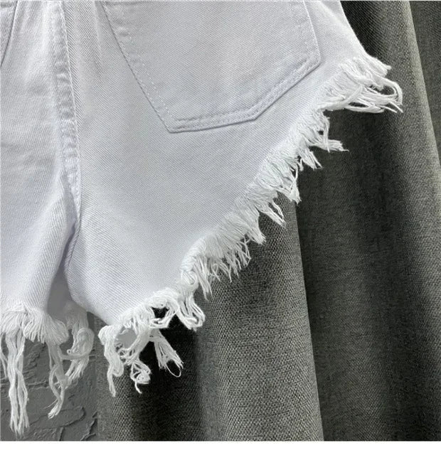 Fashion Korean White Jeans Hole Ripped Low Waist Denim Shorts Women  шорты женский