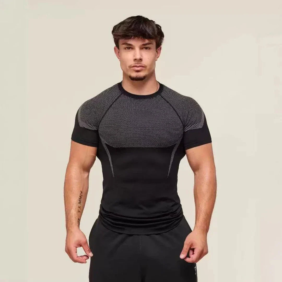 Agate Fitness T-shirt, SHARK Logo Elastic Top, Men's and Women's Fitness Short Sleeves