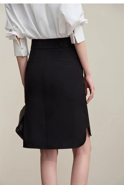 Mid Skirt 2026 Summer New Casual Workwear Style A-Line Skirt Women's solid Versatile Side Slit Women's clothing 12642098