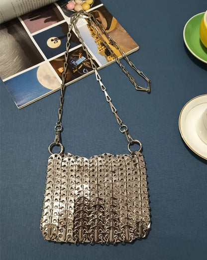 Women's Bag Designer Handbag Aesthetic Bags Hand Woven Metal Gold Silver Splicing Clutch Luxury Holiday Shoulder Bag Tote Bag
