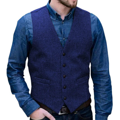 Men Vest Gray Herringbone Single Button V Neck Waistcoat For Wedding Business Casual Formal Wedding Daily Work Men Suit Vest