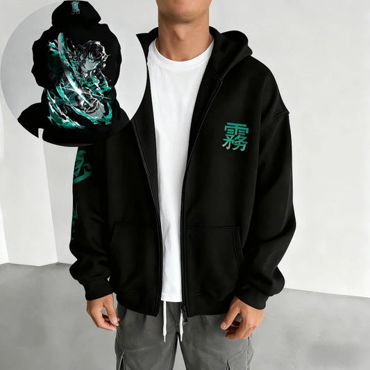 Demon Slayer Men's and Women's Zipper Coat Hoodie Sweater Long-sleeved Jacket Muichiro Tokito Japan Anime Spring and Autumn Top