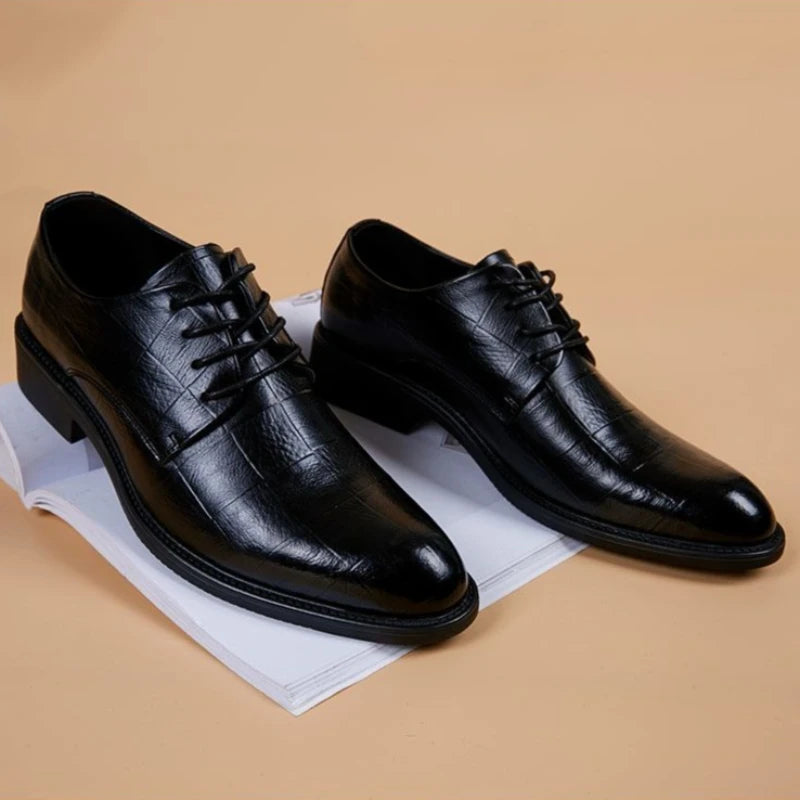 Business Formal Men's Pointed Toe Loafers with Invisible Heel Lift Korean Style Versatile Wedding Shoes for Youth Trendy Design