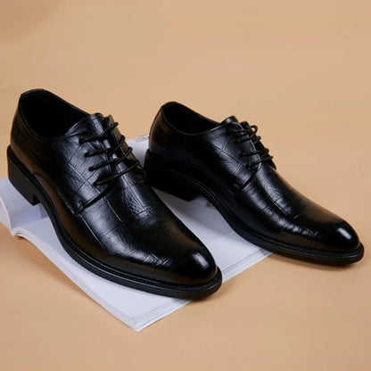 Business Formal Men's Pointed Toe Loafers with Invisible Heel Lift Korean Style Versatile Wedding Shoes for Youth Trendy Design