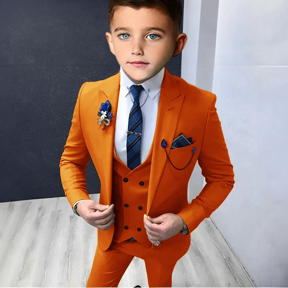 Formal Peak Lapel Suit Set 3 Pieces For Kids Perfirmance Outfit Host Costumes,Handsome Elegant Boys Slim Fit Suits Party Tuxedo