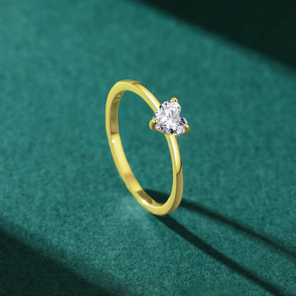 Authentic 925 Sterling Silver Simple Love Heart AAAAA Zirconia Sparkling Finger Ring For Women Female Wedding Jewelry