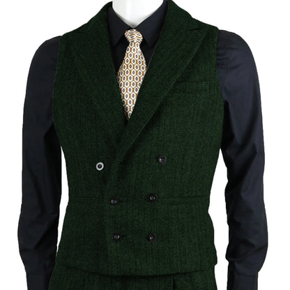 Men Suit Vest Brown Herringbone Tweed Slim Fit Waistcoat Double Breasted Sleeveless Jacket For Wedding Party Prom Suit Vests