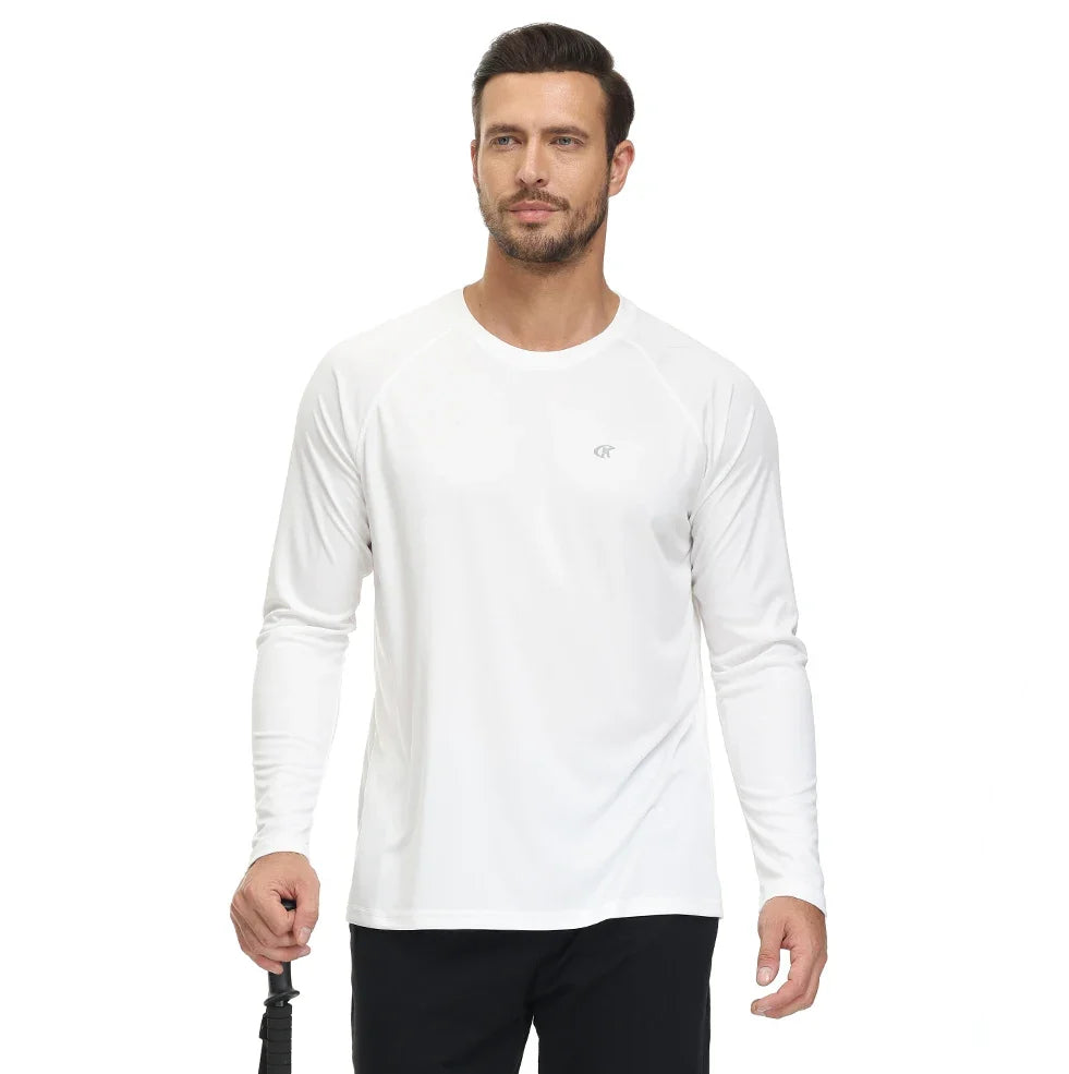 Men UPF 50+ Long Sleeve T-Shirt, Rash Guard Breathable Tops, Pullover Shirt for Sport Fishing Hiking Running Beach Surfing