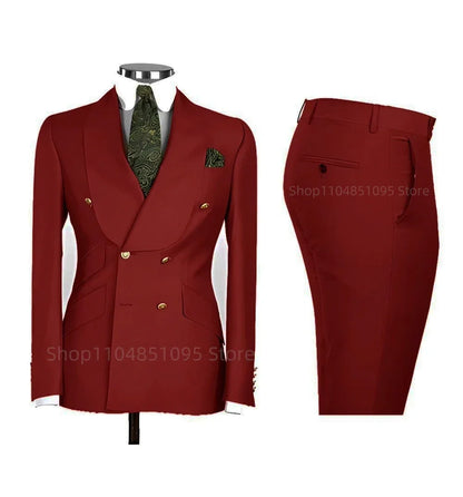 Solid Slim Fit 2 Piece Wedding Men's Tuxedos Formal Groom Suits with Shawl Lapel Blazer And Pants for Prom Party Best Man