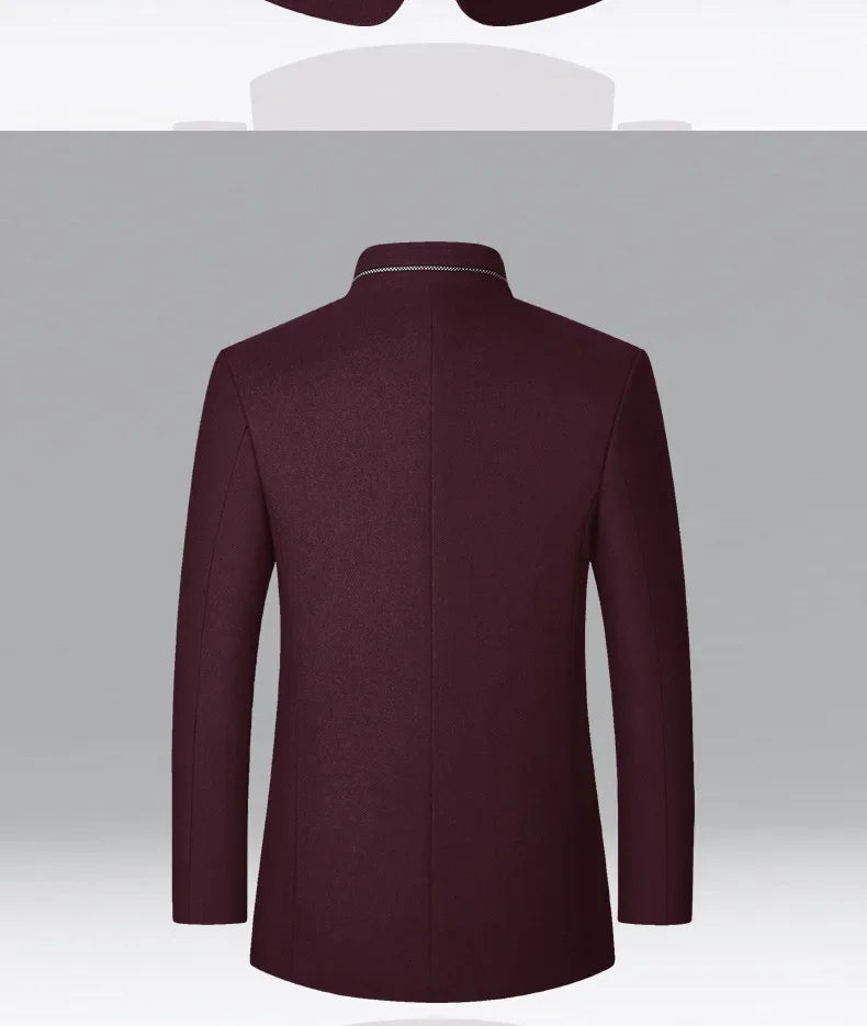 Brand 2026 Winter Coat Mens Chinese Stand Collar Solid Coats for Man Autumn and Winter Business Casual Woolen Jacket