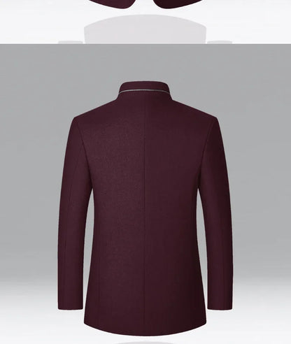 Brand 2026 Winter Coat Mens Chinese Stand Collar Solid Coats for Man Autumn and Winter Business Casual Woolen Jacket