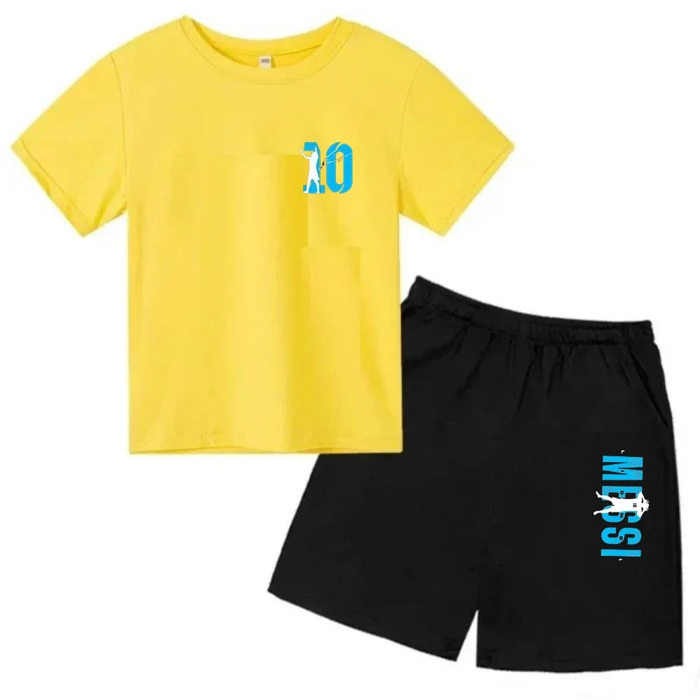 Summer Children‘s Set Brand Messi Print Short Sleeve T-shirt + Shorts 2pcs Set Sportsuit Casual Fashion Kid Boy Girl Fan Clothes