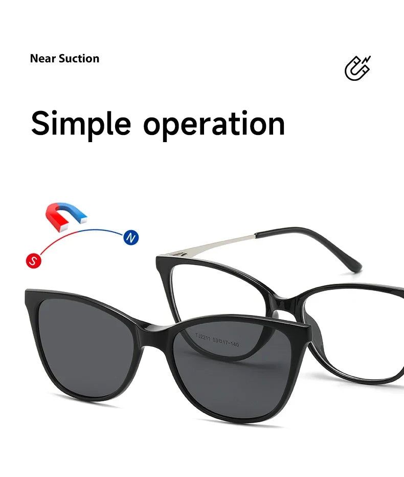 New Women's Cat Eye Polarized Sunglasses with Magnetic Clip Customizable Myopia Prescription Lens Reading Glasses