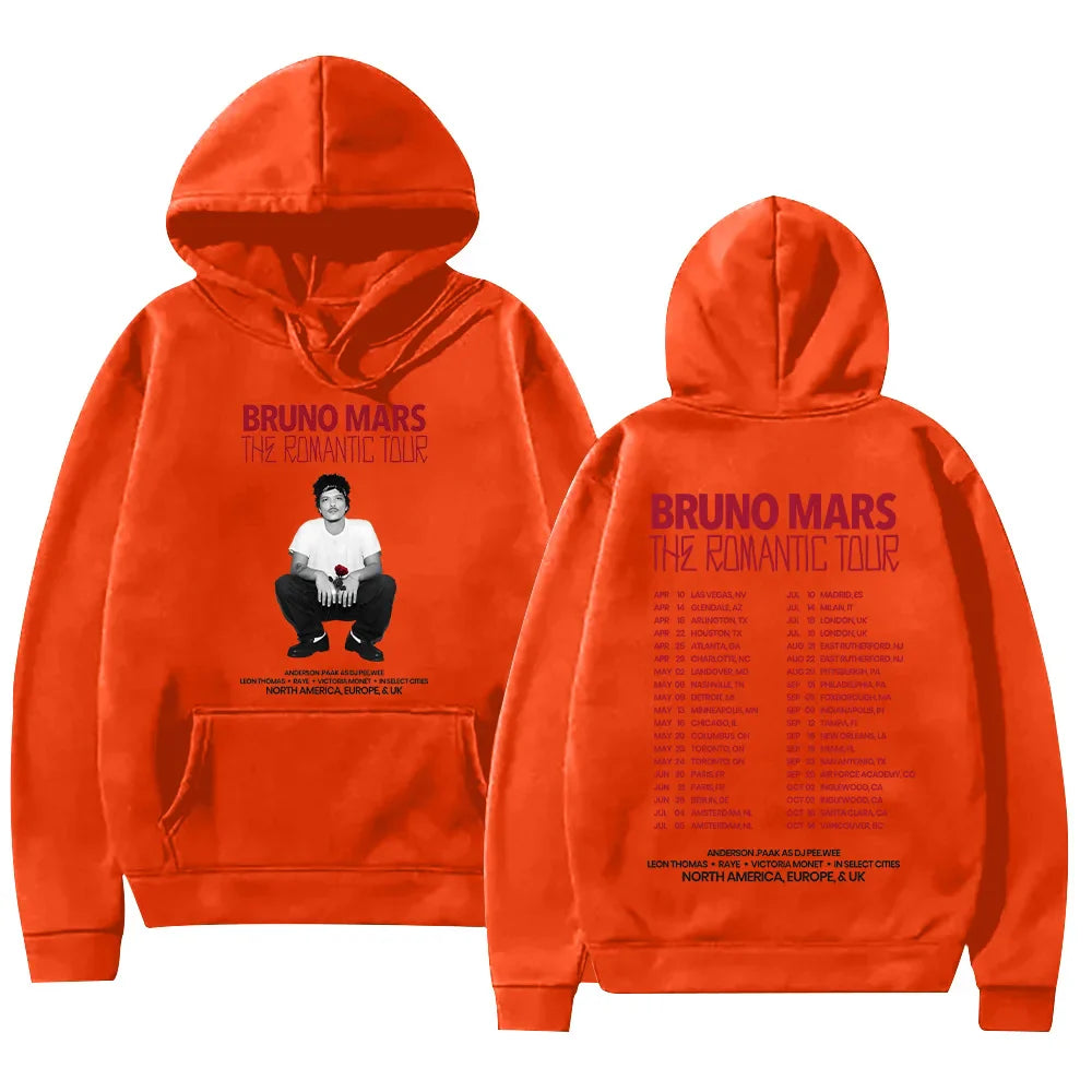 Bruno Mars The Romantic 2026 Tour Hoodie Bruno Mars Sweatshirt Unisex Youth and Adult Tops Concert Outfits High Street Pullover