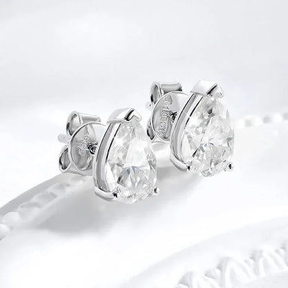 1CT 2CT 4CT Pear Cut Moissanite Stud Earrings for Women Sparkling Solitaire Jewelry 925 Sterling Silver Valentine Gift