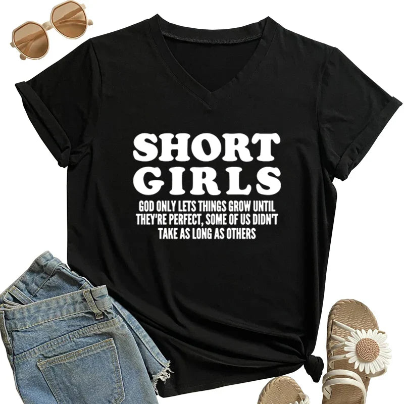 Women Humorous Quote Fashion Shirt Short Girls Print Graphics Girl Funny Short Sleeve Tee Harajuku Letter Casual V-neck Tshirt