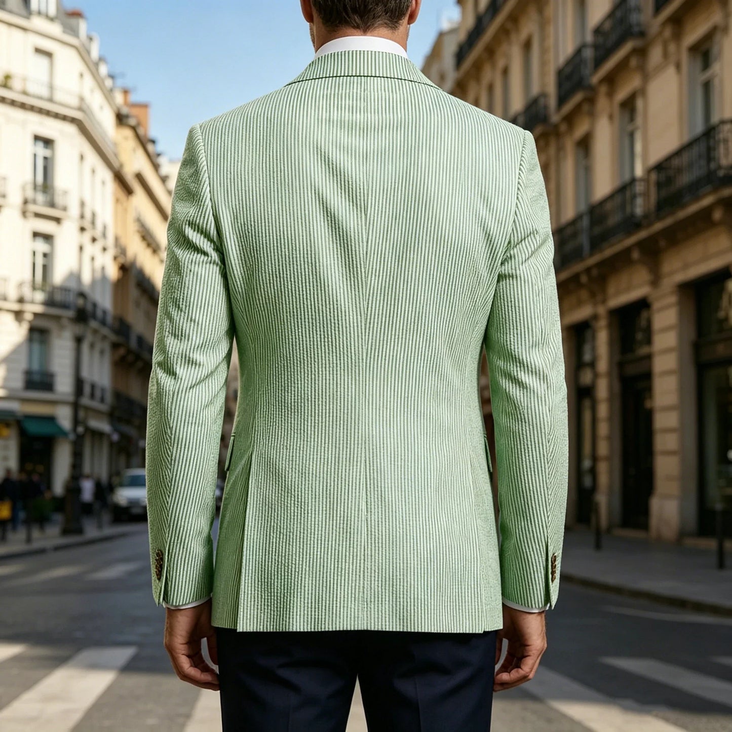 Men's Striped Seersucker Blazer Slim Fit Casual Suit Jacket Formal Business Coat Breathable Spring Summer Streetwear Outerwear