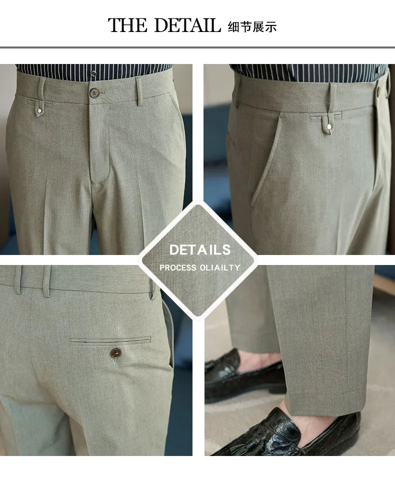 2026 Spring Summer Men's Pants Fashion Solid Color Suit Trousers Male High Waist Slim Fit Pants Men Business Casual Formal Pant