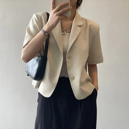 Elegant Casual Blazers Women Short Sleeve Loose S-3Xl Suit Coat Tops Korean Summer Fashion Solid Sweet Simple Blazers New