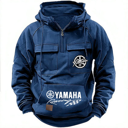 logo motorcycle racing competition 2026 new men's multi pocket zipper outdoor sports hooded sweatshirt