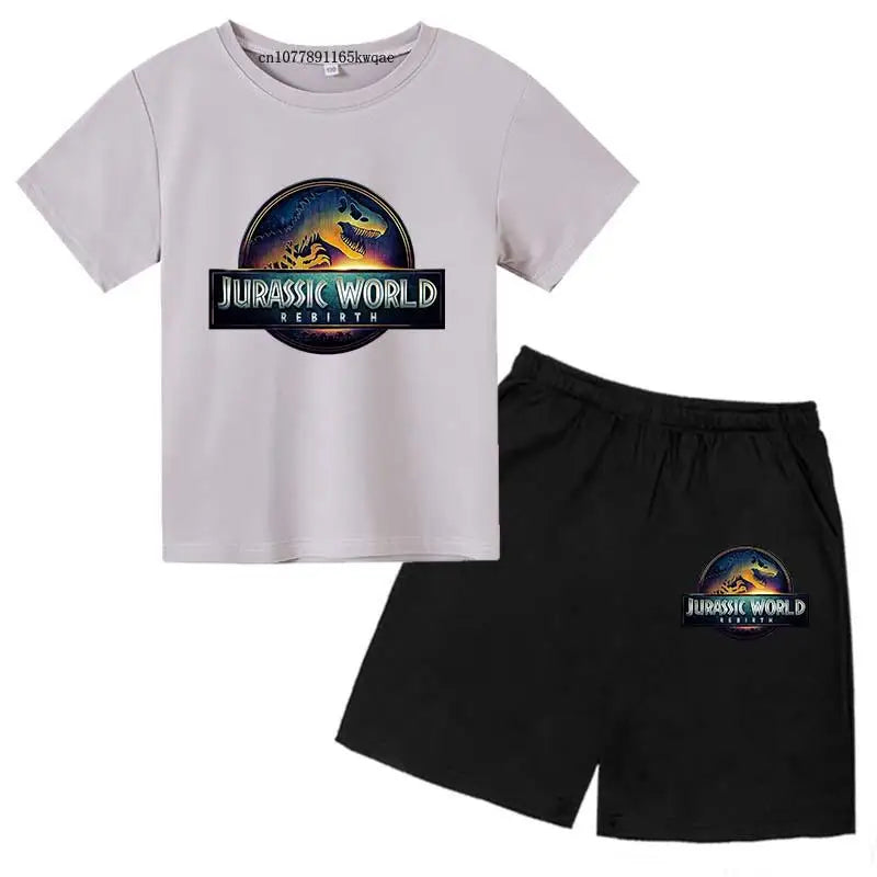 Jurassic World 4 Kids Summer Casual Breathable O-neck Tees+Pants 2pcs Sportsuits 2-13 Years Boys Girls Children Top Outfits Sets