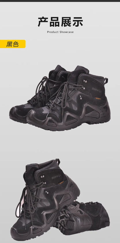 Men's Mid-top Combat Boots Men Outdoor Shock Absorbing Tactical Safety Shoes Waterproof Breathable Desert Boots
