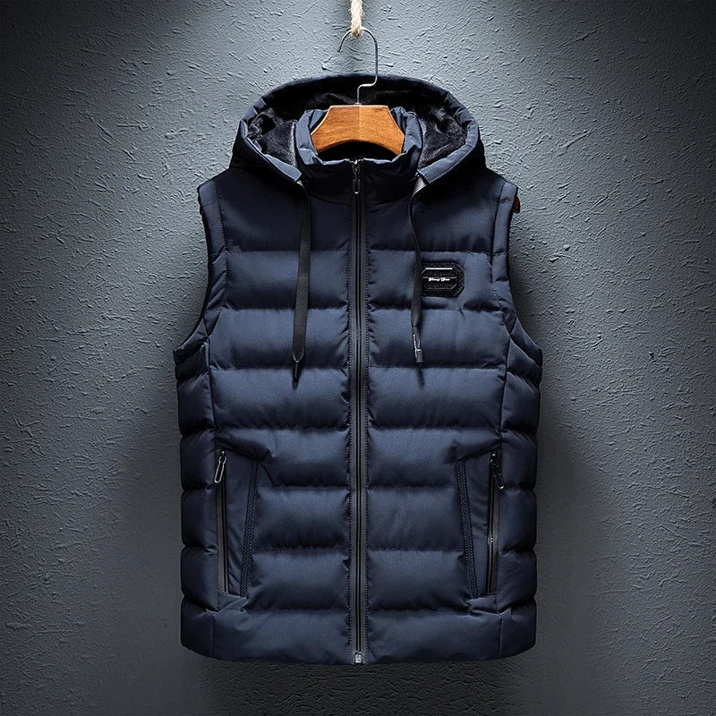 New Hooded Casual Vest Jacket for Men Autumn Winter Warm Sleeveless Jacket Fashion Comfortabel Zipper Waistcoat Plus Size M-6XL