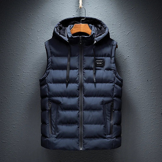 New Hooded Casual Vest Jacket for Men Autumn Winter Warm Sleeveless Jacket Fashion Comfortabel Zipper Waistcoat Plus Size M-6XL