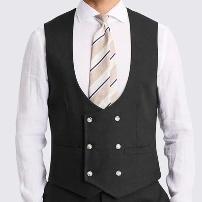 Men Vest White Solid Double Button V Neck Waistcoat For Wedding Party Banquet Business Office Work Daily Casual Men Suit Vest