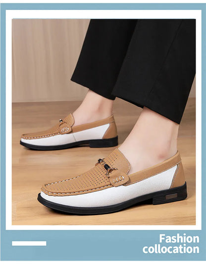 Trendy High Quality Genuine Leather Shoes for Men Summer Breathable Men's Casual Loafers Plus Size 47 Slip-on Driving Shoes Man
