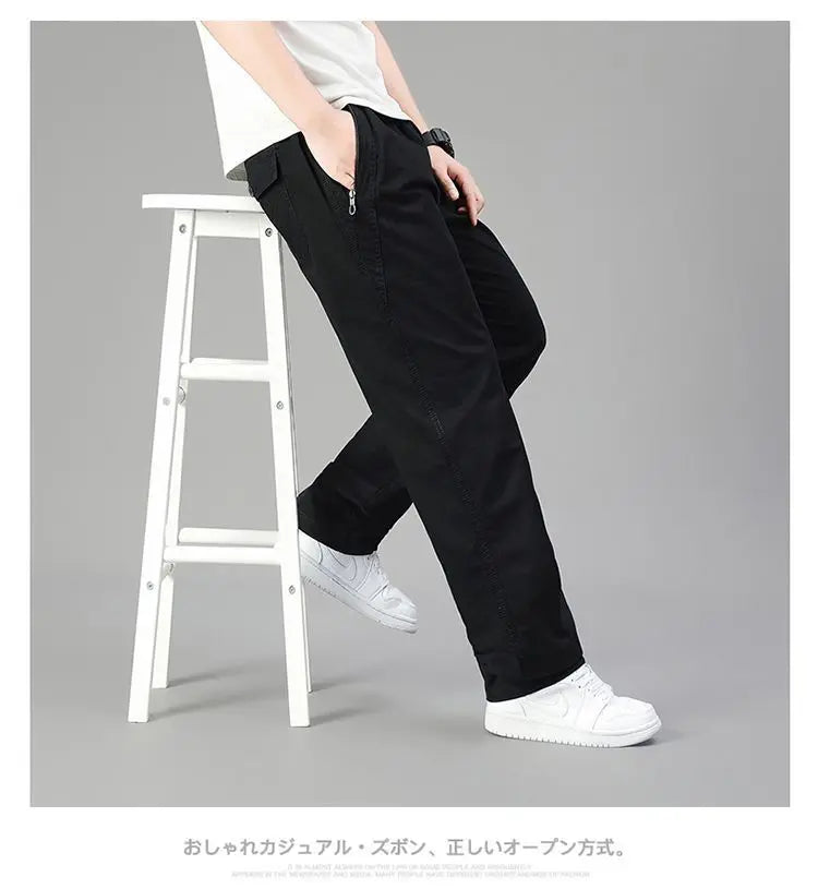 Men's Cotton Relaxed Fit Pants Full Elastic Waist Casual Sportswear Twill Pants Running Sweatpants Casual Cargo Pants